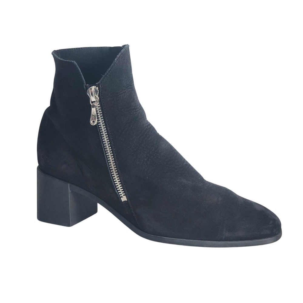 Arche Black Nubuck Leather Double Zip Ankle Boots Made in France Block Heel 38